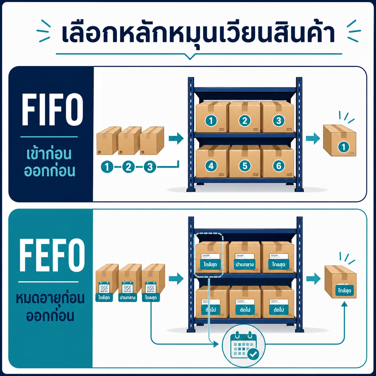 FIFO เข้าก่อนออกก่อน เทียบกับ FEFO หมดอายุก่อนออกก่อน