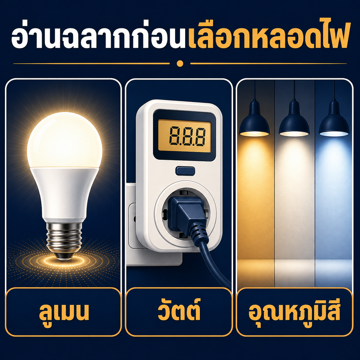 เปรียบเทียบลูเมน วัตต์ และอุณหภูมิสีบนฉลากหลอดไฟ